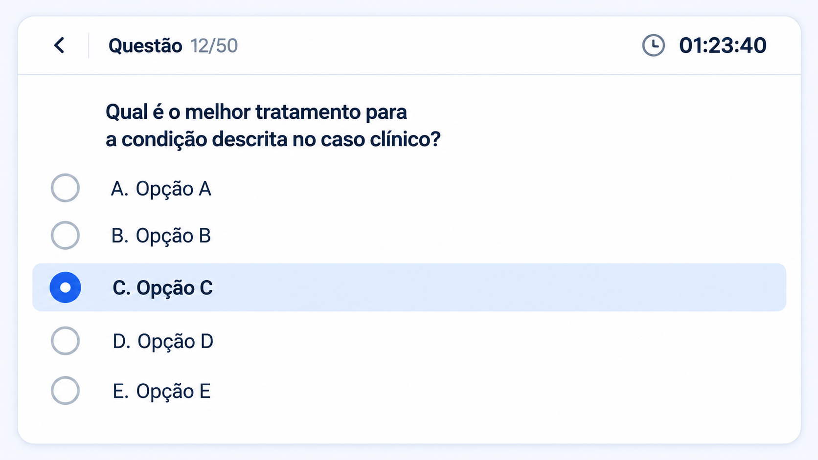 Questão no formato da prova com timer