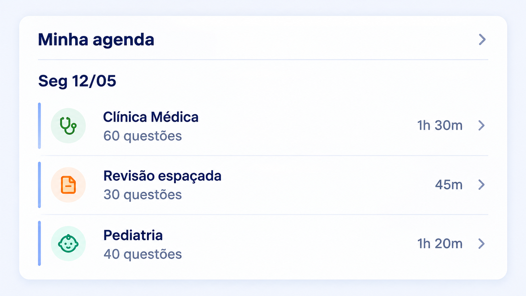 Agenda do dia com blocos de estudo